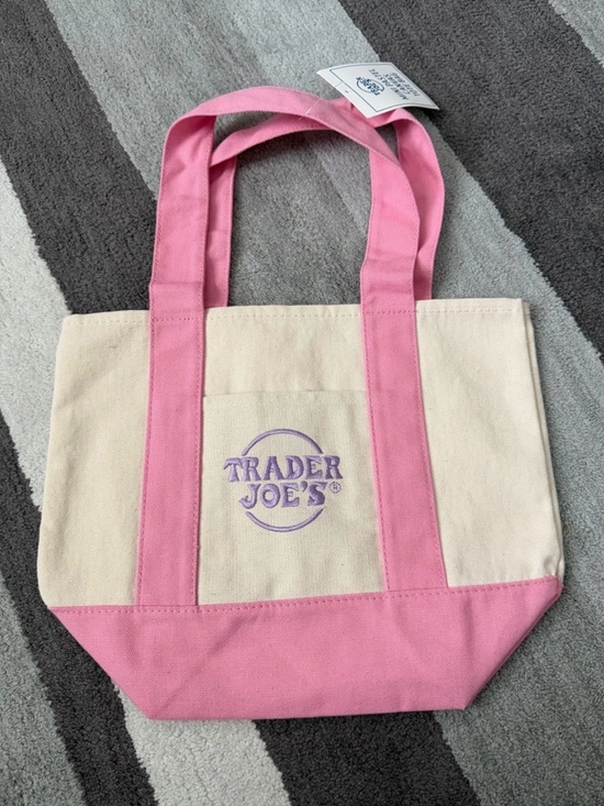 Trader Joe'S Handbags - Trader Joe's Pink & Cream mini Canvas Tote Bag